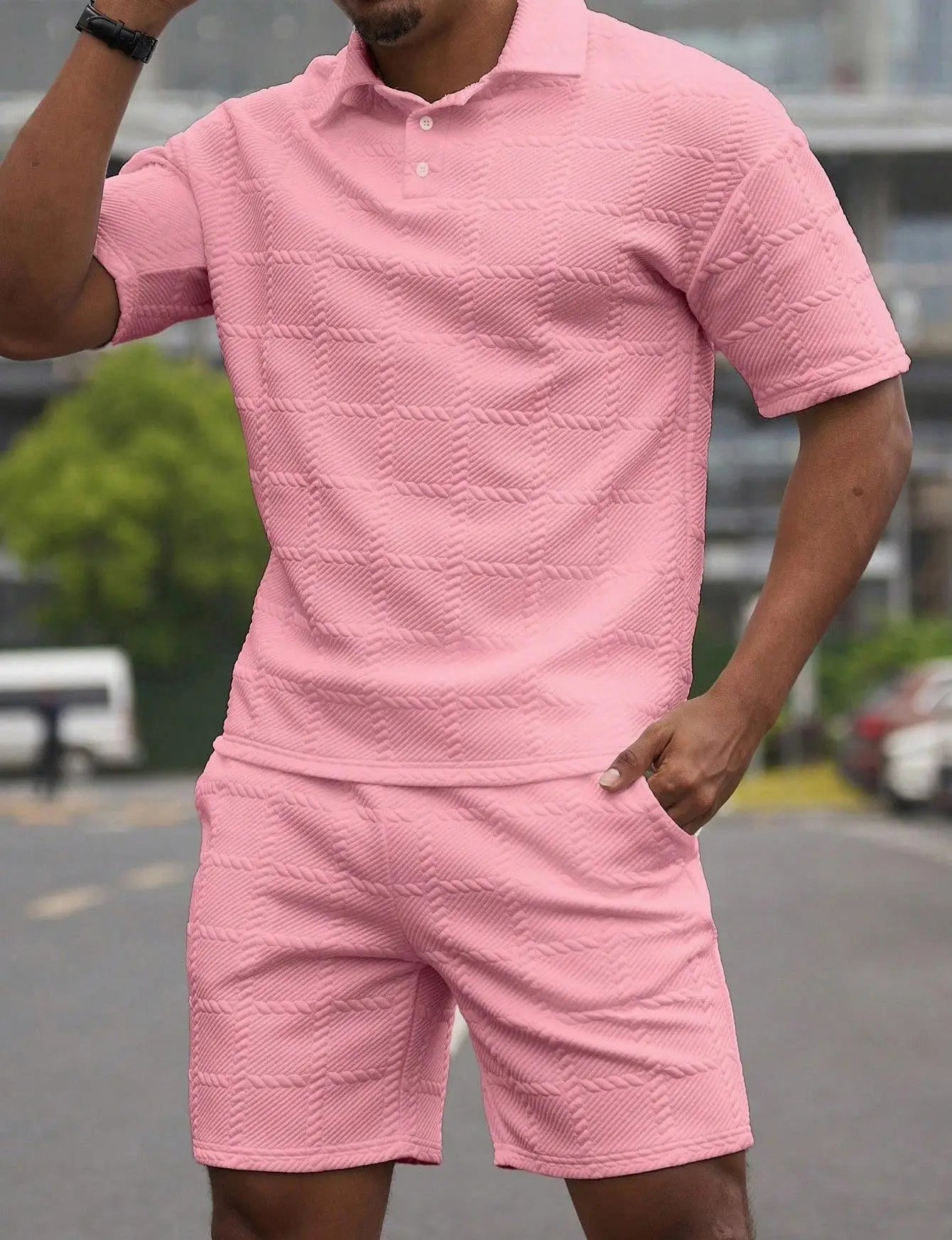 Men's Plaid Polo Set