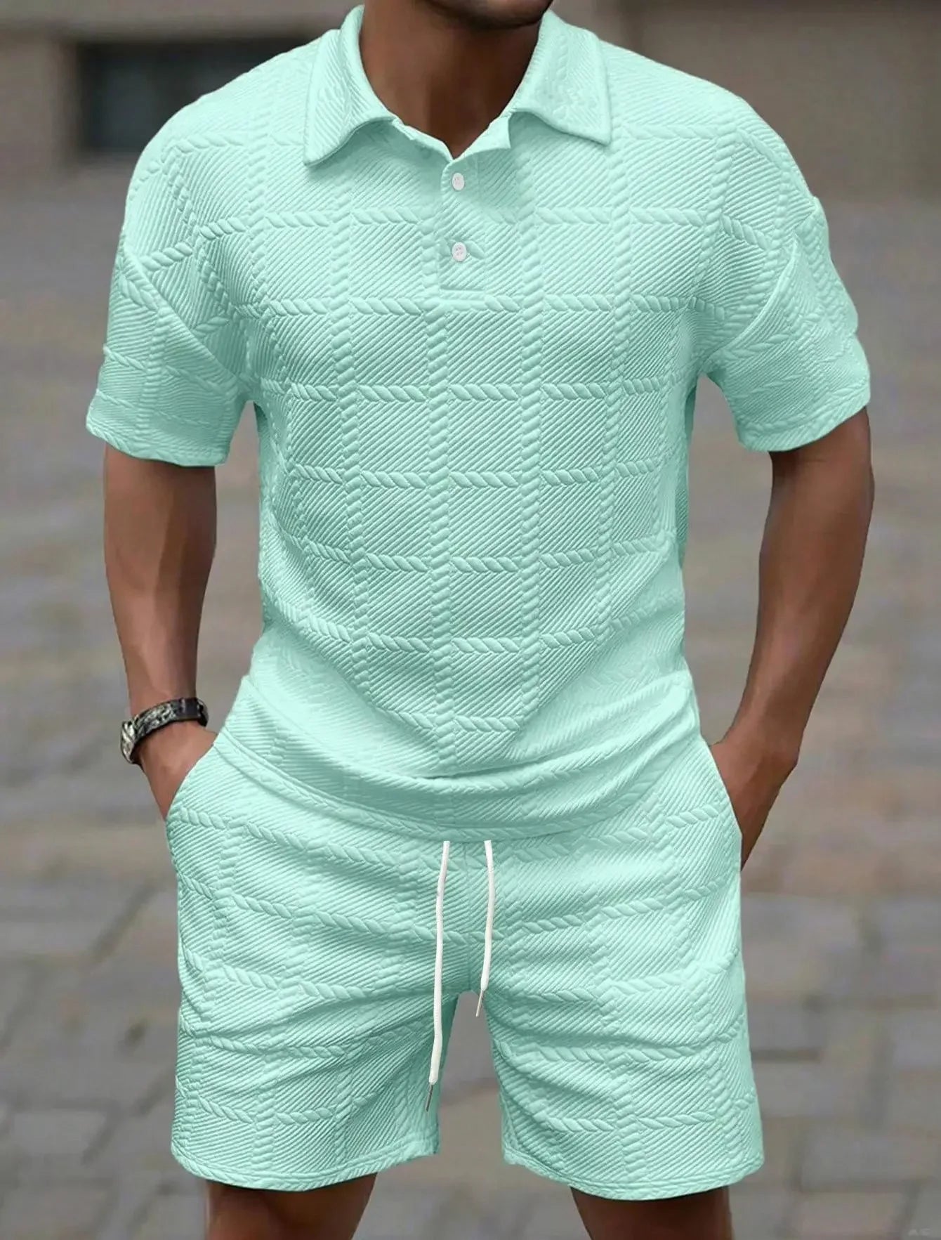 Men's Plaid Polo Set